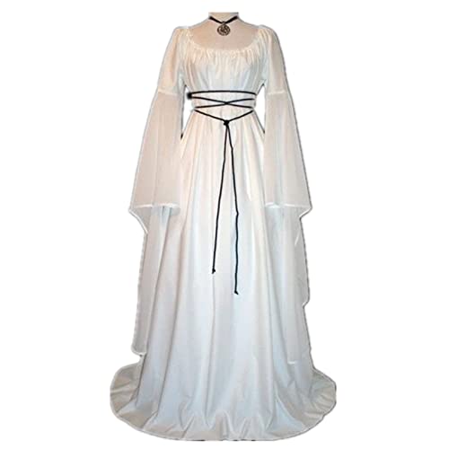 AIHERQG Mittelalter Kleid Halloween Kostüme for Frauen Mittelalter Cosplay Vampir Teufel Braut Party Court Karnevalskleider(White1,XL) von AIHERQG