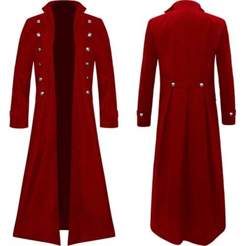 AIHERQG Mittelalterlicher Renaissance-Mantel for Herren, langer Trenchcoat, Cosplay-Kostüm, Mittelalter, Retro-Kleidung for Hofadlige, Schwarz, Rot, Braun, Jacke, S-5XL(Red1,3XL) von AIHERQG