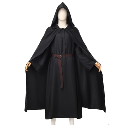 AIHERQG Mittelalterliches Tunika-Umhang-Outfit for Männer, Halloween-Kostüm for Erwachsene, Hexe, heidnische Mönchskostüme(Black1,L_WITCH COSPLAY) von AIHERQG