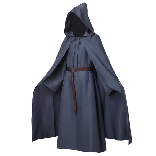 AIHERQG Mittelalterliches Tunika-Umhang-Outfit for Männer, Halloween-Kostüm for Erwachsene, Hexe, heidnische Mönchskostüme(Gray1,L_WITCH COSPLAY) von AIHERQG