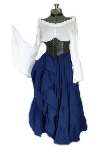 AIHERQG Party Langarmkleid Weibliche Renaissance Mittelalter Kostüme Damen Taillenkleid Halloween Cosplay Kostüm(Blue1,L) von AIHERQG