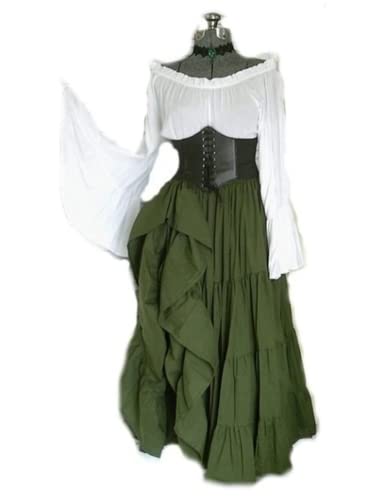 AIHERQG Party Langarmkleid Weibliche Renaissance Mittelalter Kostüme Damen Taillenkleid Halloween Cosplay Kostüm(Green1,XL) von AIHERQG