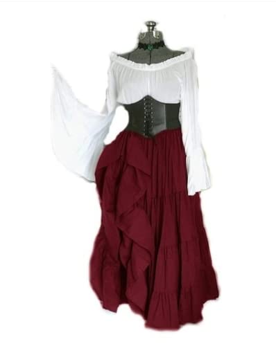 AIHERQG Party Langarmkleid Weibliche Renaissance Mittelalter Kostüme Damen Taillenkleid Halloween Cosplay Kostüm(Wine Red1,3XL) von AIHERQG