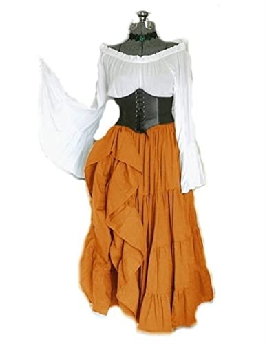 AIHERQG Party Langarmkleid Weibliche Renaissance Mittelalter Kostüme Damen Taillenkleid Halloween Cosplay Kostüm(Yellow1,4XL) von AIHERQG