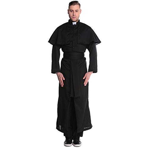 AIHERQG Priester Robe Pfarrer Universität Mantel Kleid Kleid for Männer Erwachsene Doktorand Religiöse Dr. Outfit Abschluss Kostüm Nonnenpaar Kleidung(Men Black 2,XL) von AIHERQG