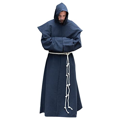 AIHERQG S-5XL Mönch Kostüm Religiöse Heilige Robe Männer Priester Kapuzenhaube Halloween Outfit(Blue1,4XL) von AIHERQG