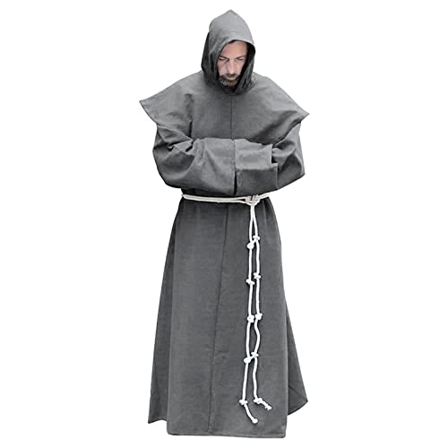 AIHERQG S-5XL Mönch Kostüm Religiöse Heilige Robe Männer Priester Kapuzenhaube Halloween Outfit(Gray1,3XL) von AIHERQG