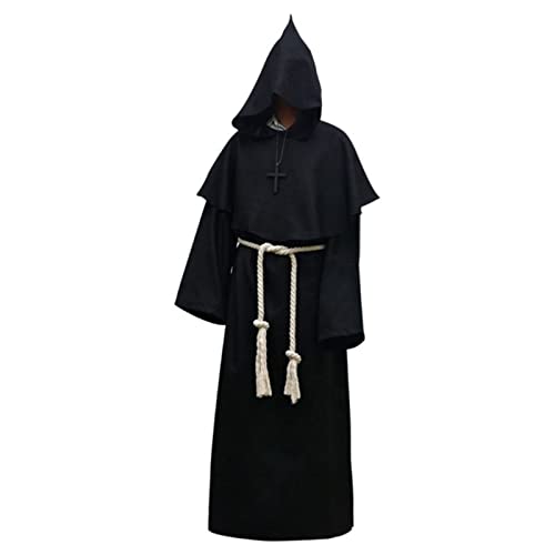 AIHERQG Unisex Halloween Robe Mit Kapuze Mantel Kostüm Cosplay Mönch Anzug Erwachsene Rolle-spielen Dekoration Kleidung(Black1,M) von AIHERQG