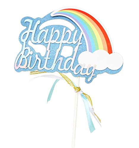 AILEXI Handgemachte 1 Count Glitter Kuchen Dekorieren Toppers - Happy Birthday Hellblau und Silber Regenbogen von AILEXI