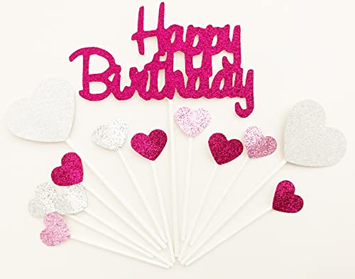 AILEXI Handmade 13 Counts Glitter Cake Decorating Toppers for Cupcake and Ice-Cream - Happy Birthday Pink Set von AILEXI