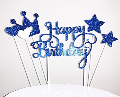 AILEXI Handmade 6 Counts Glitter Cake Decorating Toppers for Cupcake and Ice-Cream - Happy Birthday Glitter Dark Blue Set von AILEXI