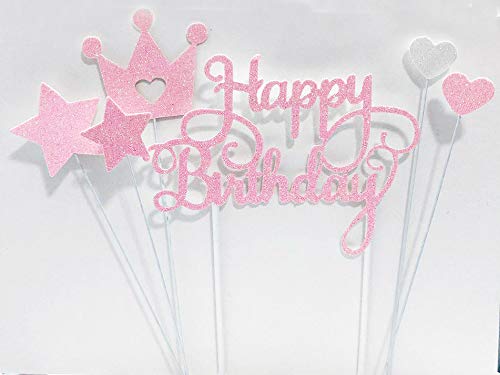 AILEXI Handmade 6 Counts Glitter Cake Decorating Toppers for Cupcake and Ice-Cream - Happy Birthday Glitter Pink Set von AILEXI