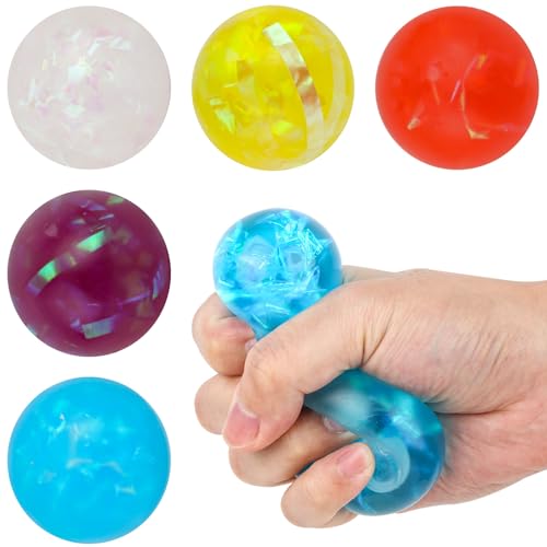 5 Stück Squishy Stressball, 6cm Anti Stress Bälle, Quetschball Inklusive Farbband, Anti Stress Spielzeug, Knautschball, Kinder Erwachsene Stressabbau für Geburtstag Geschenke ADHD Autismus, 5 Farben von AILUYA