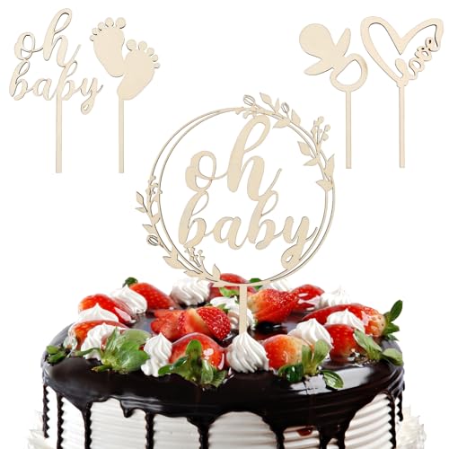 9 Stück Oh Baby Cake Topper, Herzförmige Kuchen Topper mit Liebe, Schnuller Kuchen Topper, Baby Füße Kuchen Topper, Baby Dusche Kuchen Topper Geschlecht offenbaren Party Dekoration, rustikale Holz von AILUYA