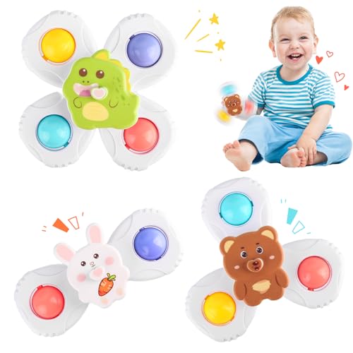 Saugnapf Spielzeug Baby, Lustiges 3 Stück Fidget Spinner, Bade Spielzeug Kinder, Cartoon Saugnapf Spinner Baby für Geburtstagsgeschenk ab 1 Jahr von AILUYA