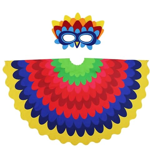 AIMEJZM 2PC Chiffon-Umhang und Maske für Kinder, Papageienvogel-Umhang verkleiden sich für Halloween-Party-Jungen und Mädchen von AIMEJZM