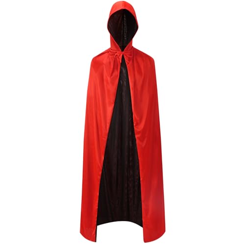 AIMEJZM Halloween Vampir Umhang Unisex Umhang Schwarz Rot Samt Robe mit Kapuze Erwachsene oder Kinder für Weihnachtskostüm Cosplay Party 120cm von AIMEJZM