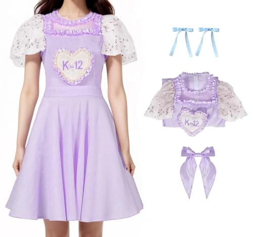 AIMLYF Erwachsener Melanie Martinez Cosplay Kostüm K12 Lila Kleid Anzug Halloween Bühne Outfit Kleid Headwear Fliege Set (Lila, 3XL) von AIMLYF