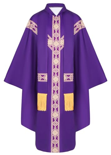 AIMLYF Erwachsener Mittelalterliche Cape Cosplay Anzug Katholische Priester Chasuble Celebrant Kostüm Kirche Messe Vest Robe (Lila, Einheitsgröße) von AIMLYF