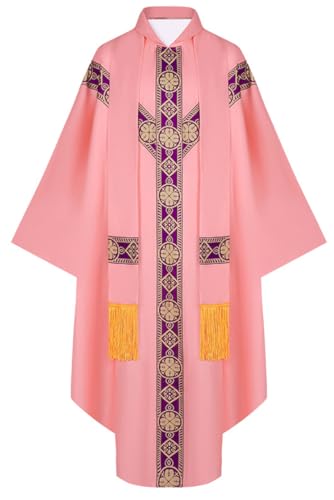 AIMLYF Erwachsener Mittelalterliche Cape Cosplay Anzug Katholische Priester Chasuble Celebrant Kostüm Kirche Messe Vest Robe (Rosa, Einheitsgröße) von AIMLYF