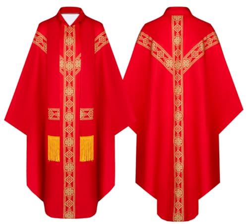 AIMLYF Erwachsener Mittelalterliche Cape Cosplay Anzug Katholische Priester Chasuble Celebrant Kostüm Kirche Messe Vest Robe (Rot, Einheitsgröße) von AIMLYF