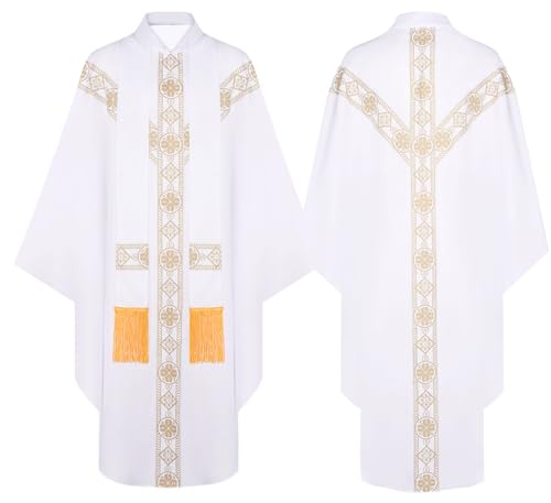 AIMLYF Erwachsener Mittelalterliche Cape Cosplay Anzug Katholische Priester Chasuble Celebrant Kostüm Kirche Messe Vest Robe (Weiß, Einheitsgröße) von AIMLYF