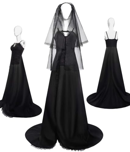 AIMLYF Erwachsener Schwarzer Boden Kleid Schwarzer Schwan Kostüm Ballett Halloween Cosplay Outfit Hochzeitskleid mit Schleier (Schwarzer, L) von AIMLYF