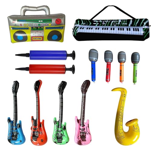 AINIUNIU 13 Stück Luftgitarre Rockstar Aufblasbare Air-Guitar Luft-Gitarren, Aufblasbare Party Props, Aufblasbare Gitarre Accessoire für Disko Mottopartys, Karneval und Fasching von AINIUNIU