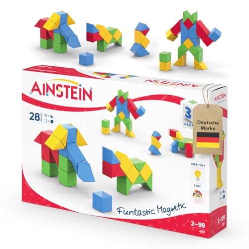 AINSTEIN® Magnetbausteine, Creative28, Magnet Building Blocks, Kinder 2 3 4 5 Jahre, kreativ, pädagogisch, Montessori, Magnet Bausatz, Baustein, Spielzeug, Feinmotorik, Vorschule, TÜV Sicherheit von AINSTEIN