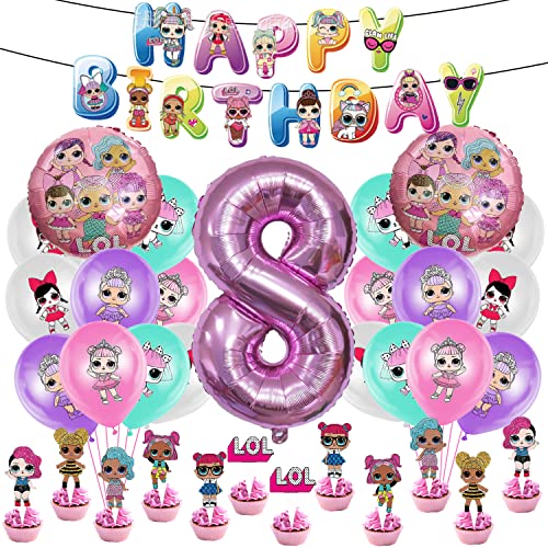 Luftballons, Geburtstag Deko Set 54 pcs, Nummer 8 Ballon, Alles Gute zum Geburtstags Banner, Cake Topper, Party Dekoration, für Kinder Geburtstag Party von ZYZYZK