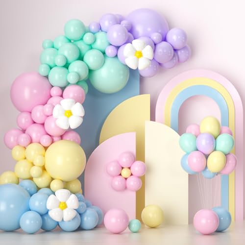 Pastell Luftballons Girlande Kit -136Pcs Gänseblümchen Blume Pastell Ballons Girlande für Baby Dusche Gänseblümchen Thema Hochzeit Mädchen Geburtstag Party Dekoration von AIOZX