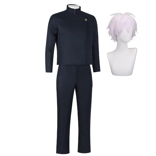 AIPILEI Anime Gojo Satoru Cosplay Kostüm Schuluniform Jacke Hose Set (mit Brille) Halloween Karneval Party Cosplay Dress Up für Herren (Kostüm + Perücke, L) von AIPILEI