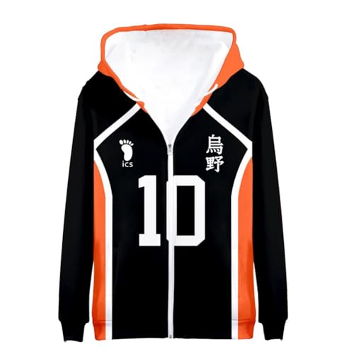 AIPILEI Anime Haikyuu Hoodie Reißverschluss Sweatjacke Karasuno Uniform Hinata Shoyo Cosplay Sweatshirt Langarm Kapuzenpullover Tops, Nr. 10 Hinata Shoyo, S von AIPILEI