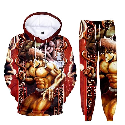 AIPILEI Baki Kapuzenpullover-Outfit-Set, Mädchen und Jungen, 3D-gedrucktes Kapuzen-Sweatshirt, Hanma-Baki-Kapuzenpullover, Hose, Outfit, Cosplay-Anzug, Anime-Merch, Typ 10, 150 von AIPILEI