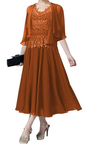 AIPILEI Brautmutterkleid für Hochzeit Teelänge Kleid Mutter des Bräutigams mit Jacke formelles Kleid für Hochzeitsgäste (Rust, 26) von AIPILEI