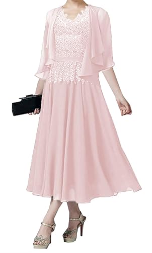 AIPILEI Brautmutterkleider für Hochzeit, Tee-Länge, Kleid für die Mutter des Bräutigams, Kleid mit Jacke, Hochzeitsgäste, formelles Kleid (Blush, 30) von AIPILEI