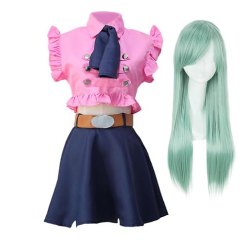 AIPILEI Elizabeth Liones Cosplay-Kostüm mit Perücke, Die sieben Todsünden, Cosplay, rosa Dienstmädchenanzug für Damen, Mädchen, Halloween, Party, Cosplay, Full SE (Elizabeth Liones mit Perücke, XXL) von AIPILEI