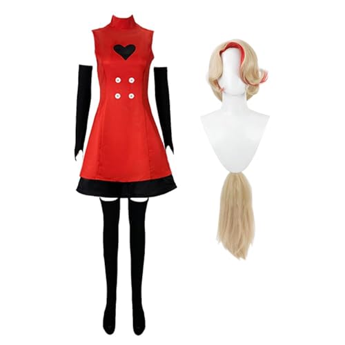 AIPILEI Hazbin Hotel Cosplay Kostüm Charlie Morningstar Cosplay Outfits Kleid Anime Uniform Halloween Karneval Party Thema Dress Up Anzug (Charlie Morningstar mit Perücke, M) von AIPILEI