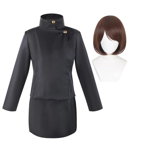 AIPILEI Ieiri Shoko Cosplay-Kostüm, Ieiri Shoko-Outfit, Uniform, schwarze Jacke, Rock, Anzug, Halloween, Party, Rollenspiel für Damen (schwarzer Anzug mit Perücke, XL) von AIPILEI