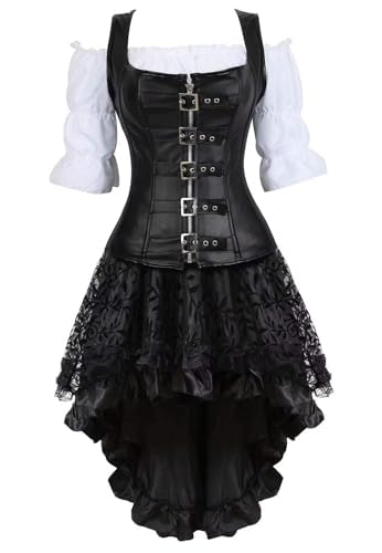 AIPILEI Korsettkleid, 3-teiliges Outfit, Kunstleder, Reißverschluss, Bustiers, Spitzenrock, Weiß, Blusen-Set (Schwarz, 6XL) von AIPILEI