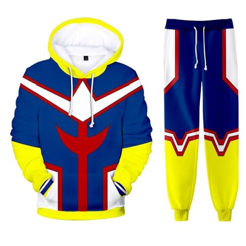 AIPILEI MHA Kapuzenpullover und Sweatpants Set Midoriya Izuku Todoroki Bakugou Cosplay Kapuzen-Sweatshirt Hose 2-teiliger Trainingsanzug für Herren und Damen, All Might, 3XL von AIPILEI