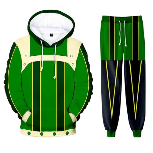 AIPILEI MHA Kapuzenpullover und Sweatpants Set Midoriya Izuku Todoroki Bakugou Cosplay Kapuzen-Sweatshirt Hose 2-teiliger Trainingsanzug für Herren und Damen, Asui Tsuyu, L von AIPILEI