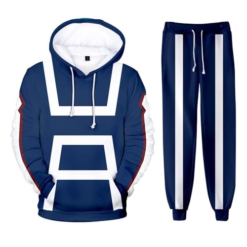 AIPILEI MHA Kapuzenpullover und Sweatpants Set Midoriya Izuku Todoroki Bakugou Cosplay Kapuzen-Sweatshirt Hose 2-teiliger Trainingsanzug für Herren und Damen, MHA Suit, L von AIPILEI