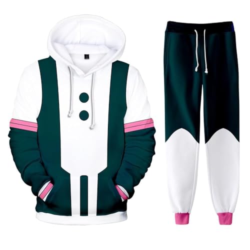 AIPILEI MHA Kapuzenpullover und Sweatpants Set Midoriya Izuku Todoroki Bakugou Cosplay Kapuzen-Sweatshirt Hose 2-teiliger Trainingsanzug für Herren und Damen, Uraraka Ochako, L von AIPILEI