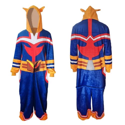 AIPILEI My Hero Academia Cosplay-Kostüm All Might Onesies Schlafanzug mit Reißverschluss und Kapuze, Unisex, Erwachsene, Fleece-Einteiler, Nachtwäsche, All·may, L von AIPILEI