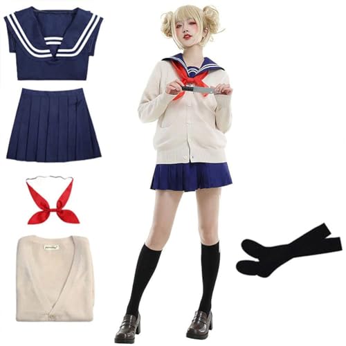 AIPILEI My Hero Academia Himiko Toga Cosplay-Kostüm, Schuluniform, JK-Kleid, komplettes Set für Halloween-Party (Kurzarm-Set, 1 Anzug (ohne Perücke), Größe 3XL von AIPILEI