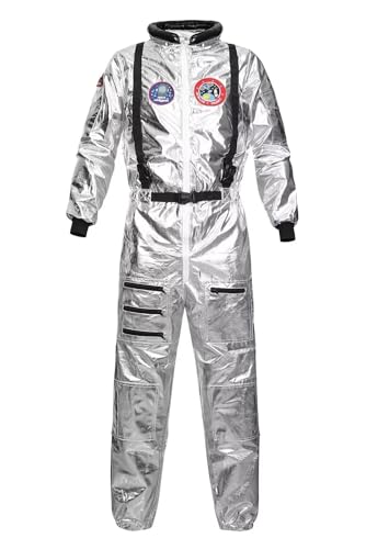 AIPILEI Silbernes Astronauten-Kostüm für Erwachsene, Cosplay, Raumfahrer, Overall, Weltraumanzug, Outfit, Halloween, Silber, Größe XS von AIPILEI