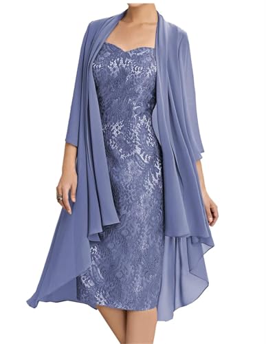 AIPILEI Tee-Länge, Brautmutter-Kleider mit Jacke für Hochzeit, elegante Übergröße, formelle Abend-Partykleider (Dusty Blue, 10) von AIPILEI