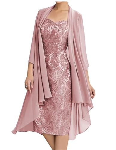 AIPILEI Tee-Länge, Brautmutter-Kleider mit Jacke für Hochzeit, elegante Übergröße, formelle Abend-Partykleider (Dusty Rose, 10) von AIPILEI