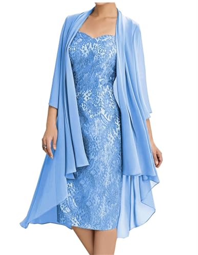 AIPILEI Tee-Länge Brautmutter Kleider mit Jacke für Hochzeit, elegante Plus Größe formale Abend Partykleider (blau, 28) von AIPILEI